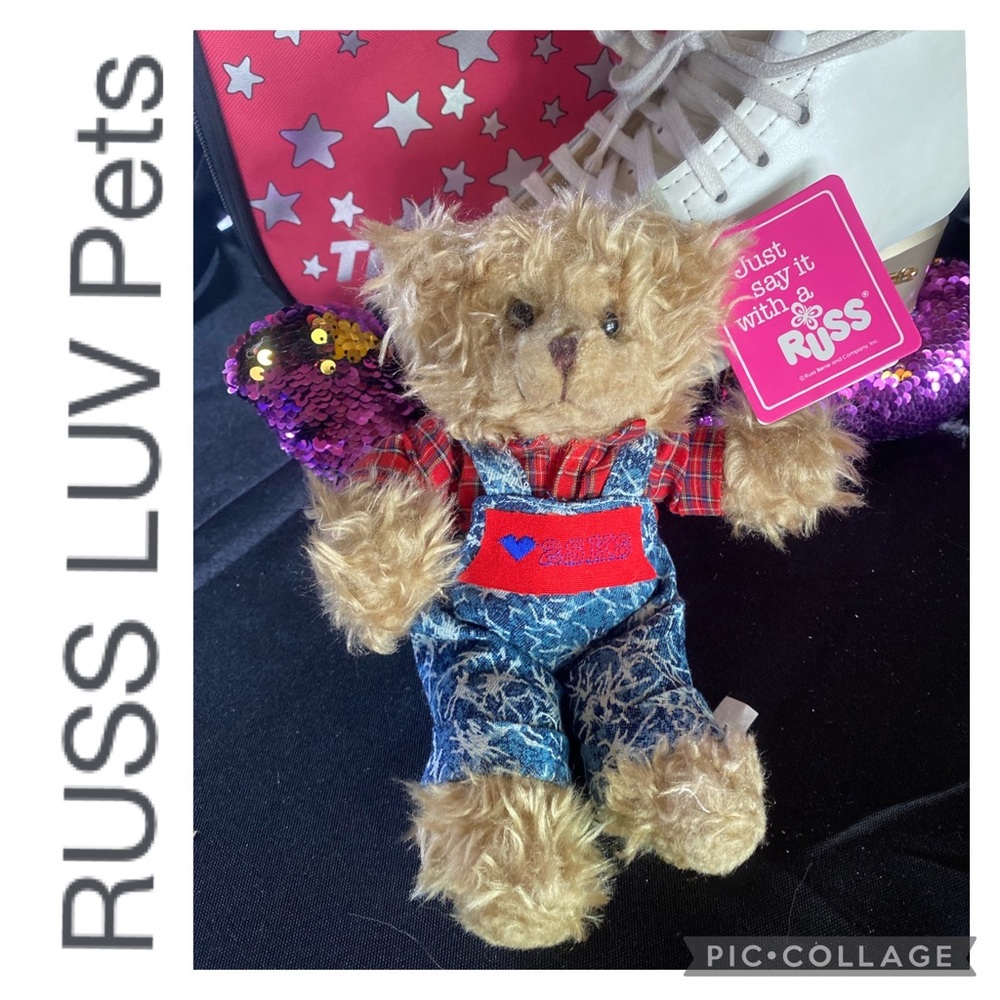 Russ Collectible Luv Pet Benjamin Jr Furry Bear Overalls “ 💙2SK8” Love to Skate